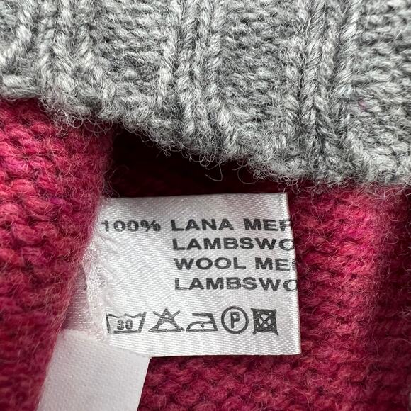 Italian Fine Merino Wool Contrast Crewneck Sweater Colorblock Red - Picture 3 of 6